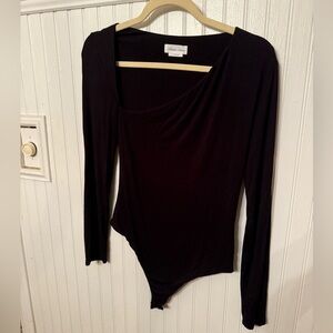Lovers + Friends Asymmetrical Black Body Suit Medium
